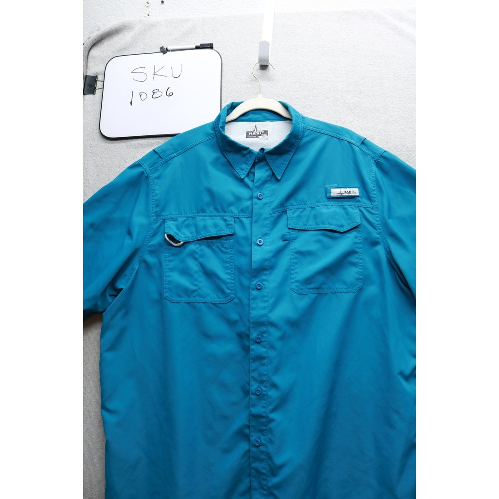 Habit Fishing Shirt Mens XL Celestial Blue Short Sleeve TS1257 Ventilated UPF 40